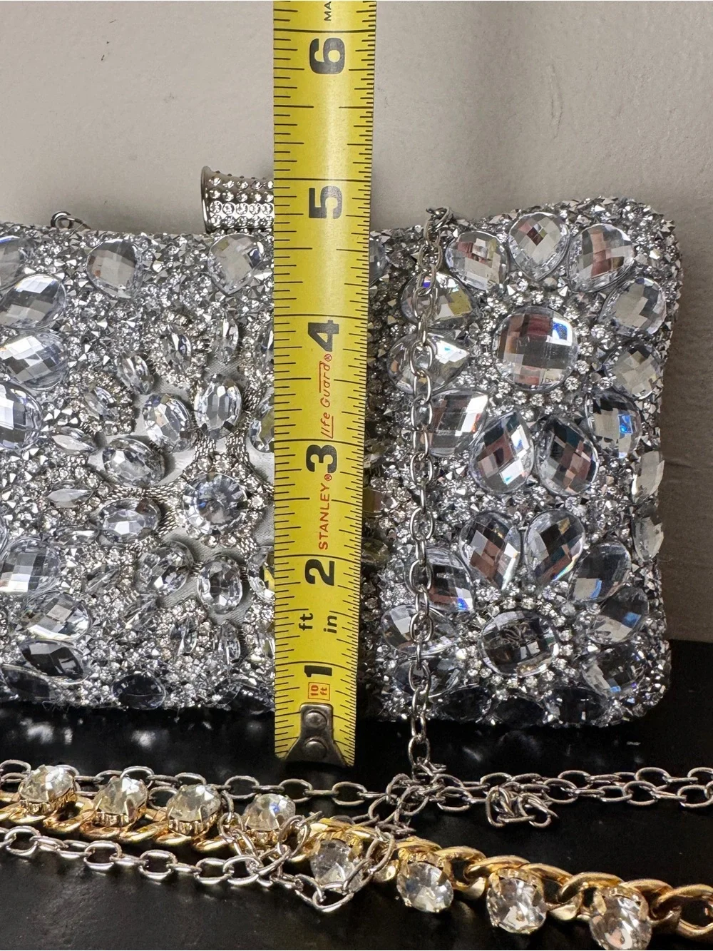 Silver Crystal Embellished Evening Clutch